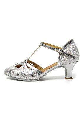 Glitter Latin Dance Shoes Closed Toe Ballroom Salsa Tango Suede Sole